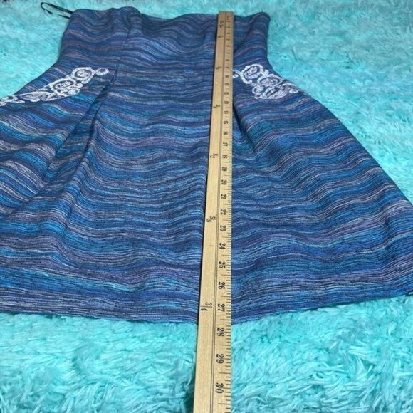 PHOEBE COUTURE Blue purple Striped Silk Blend Strapless Embroidered Dress sz 4 - Picture 11 of 12